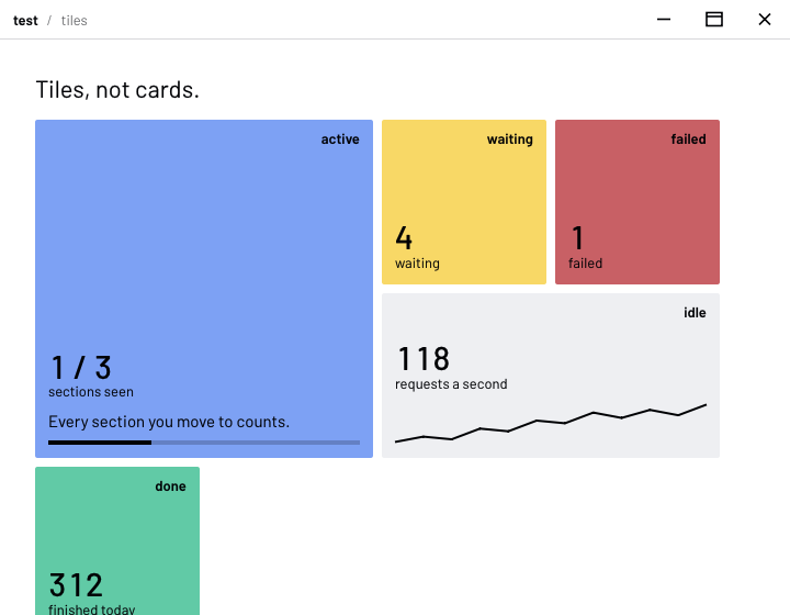 rekta-core: status tiles, a sparkline and a progress line